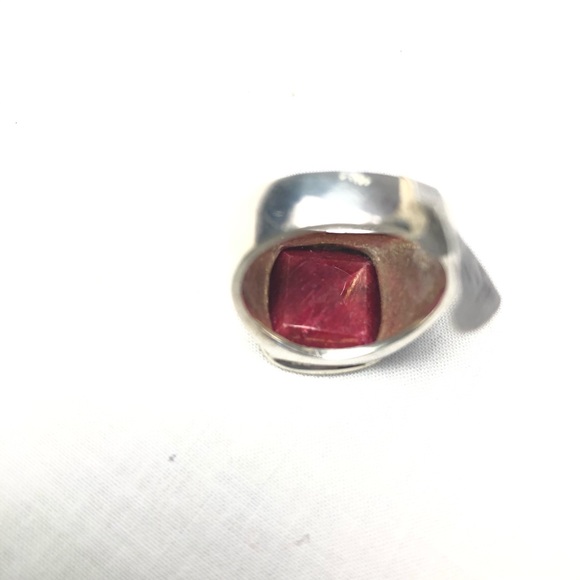 Rhodochrosite Signet Ring Cushion Pink 925 Silver Square Semi Precious Sz 8.25 - Picture 9 of 16